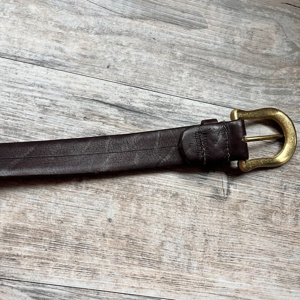 Kenneth Cole Brown Leather Belt Size 30 Gold Buckle Classic Minimalist Old Money